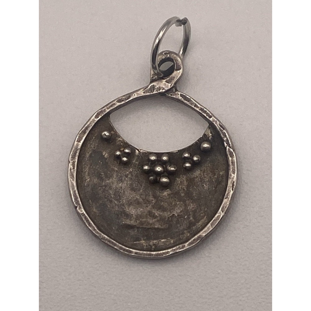 Sterling Silver 925 Circle With Floral Berry Design Pendant Charm 3/4 In